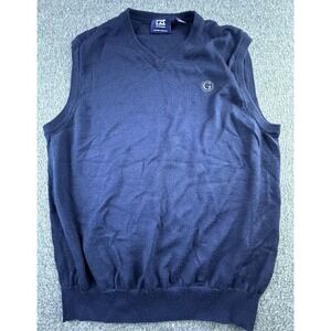 Cutter &‎ Buck Vest Men's Medium Blue Sweater V-Neck Merino Wool Golf G Logo